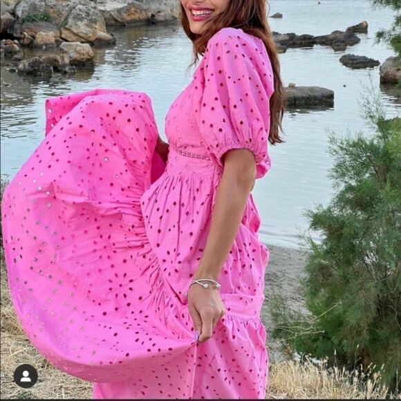 Zara pink eyelet openwork embroidered dress - Picture 7 of 15